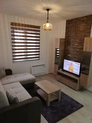 a living room with a couch and a flat screen tv at Apartman Alba in Kopaonik