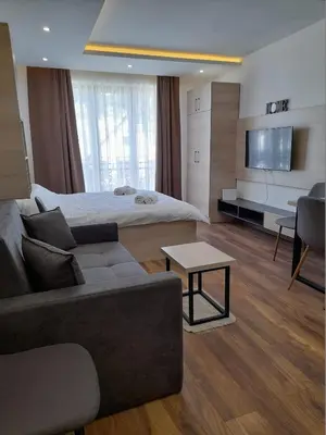 a living room with a couch and a bed at Prezident Marta in Kopaonik