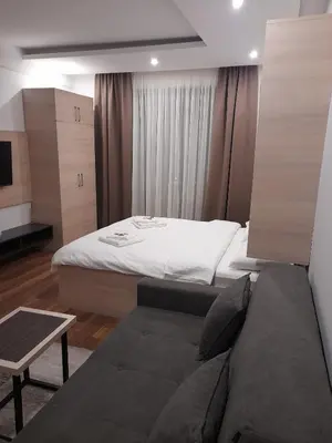 a bedroom with a large bed and a couch at Prezident Marta in Kopaonik