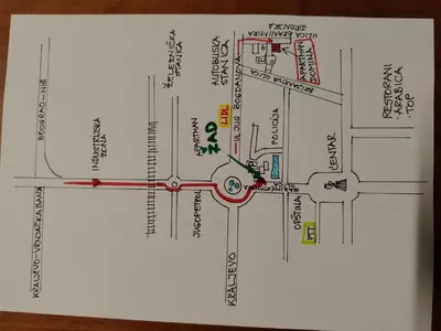 a drawing of a map of a street at Apartman Domina in Kruševac