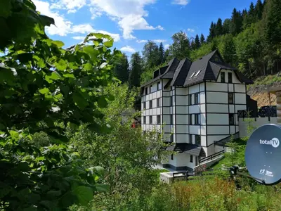 a large building in the middle of a forest at Vila Irina Kopaonik - Apartman Jovana in Kopaonik