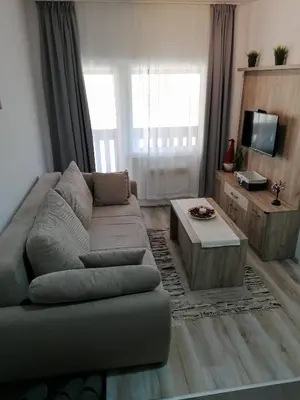 a living room with a couch and a coffee table at Apartman Div Kopaonik in Kopaonik