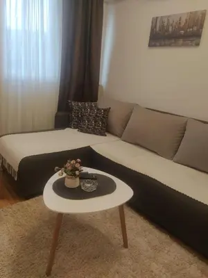 a living room with a couch and a table at Talija Apartman in Vrnjačka Banja