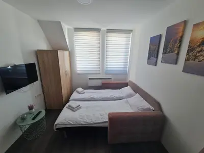 a small room with a bed and a television at Sunčani Breg-Sunčana KOP studio in Kopaonik