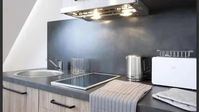 a kitchen with a sink and a counter top at Apartman Davidović in Brzeće