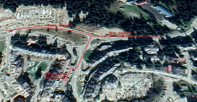 a map of a city with a red line at Star Hill - Koznik Konaci in Kopaonik