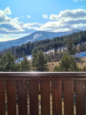 a deck with a view of the mountains at Apartmani Vila Goč in Goč