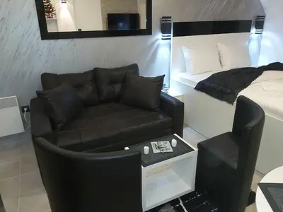 a living room with a couch and a bed at Milmari P79 in Kopaonik