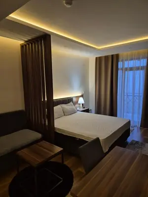 a bedroom with a large bed and a couch at President Kop S9, S3 & A103 in Kopaonik