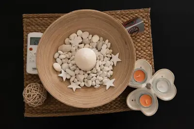 a bowl of food with an egg and stars on a tray at Apartmani Jovčić in Leskovac