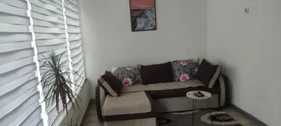a living room with a couch and a plant at Apartman Jasna, in Pirot