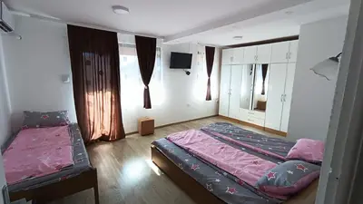 a bedroom with two beds and a tv in it at Stan KALA in Vrnjačka Banja