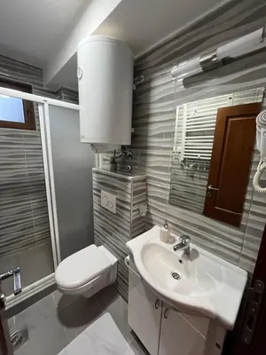 a bathroom with a white sink and a toilet at Vila Suri Centar in Kopaonik