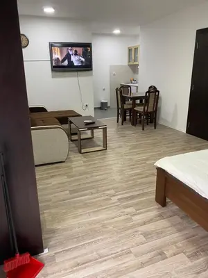 a living room with a couch and a tv on the wall at Studio Milica in Soko Banja