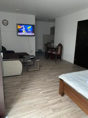 a living room with a couch and a tv on the wall at Studio Milica in Soko Banja