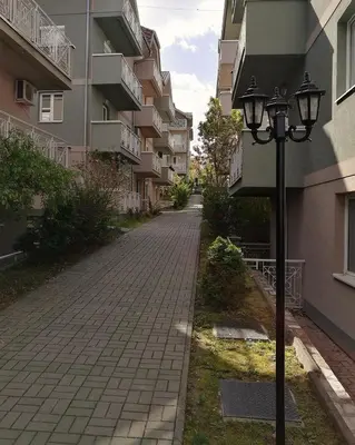 a street light in front of a building at LILAC Apartment in Vrnjačka Banja