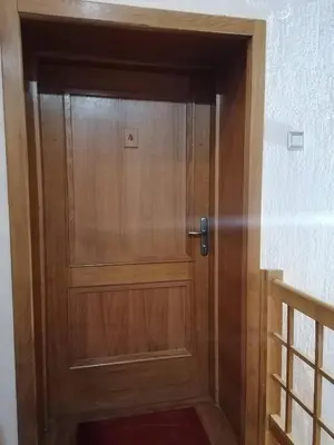 a wooden door in a room with a staircase at Guest House Villa Rankovic in Brzeće