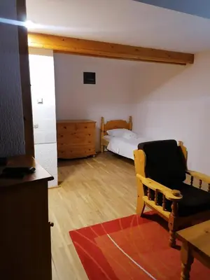a room with a bedroom with a bed and a chair at Guest House Villa Rankovic in Brzeće