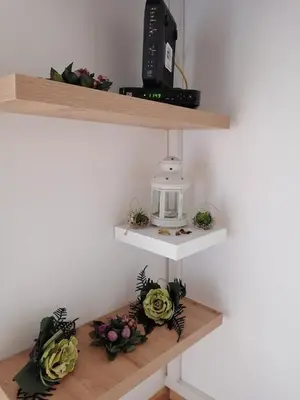 a room with shelves with flowers on them at Ramonda Lux apartman in Vrnjačka Banja