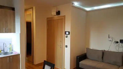 a living room with a couch and a sink at Apartman A7 u vili Pahulja in Kopaonik