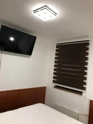 a bedroom with a bed and a television on the wall at Apartman B3 u vili Suri in Kopaonik