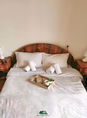 a bed with a tray on top of it at Villa Balconlux - Zavojsko jezero, Pirot in Pirot