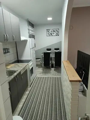 a kitchen with a table and some chairs in it at Stan na dan in Aleksinac