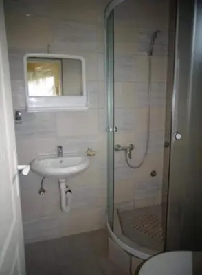 a bathroom with a sink and a shower at Vila Jenic in Soko Banja