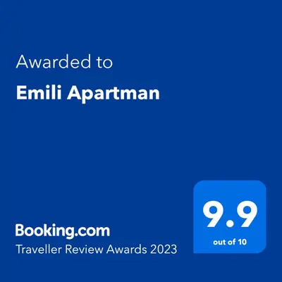 a blue text box with the words awarded to emmination armennarius at Emili Apartman in Jagodina