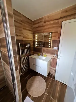 a bathroom with a white sink and a mirror at Apartman Boskovic in Soko Banja