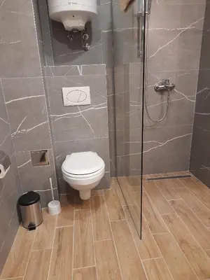 a bathroom with a toilet and a shower at Apartmani President Kop in Kopaonik