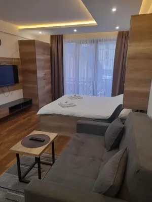 a living room with a couch and a bed at Apartmani President Kop in Kopaonik