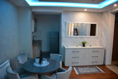 a kitchen with a table and chairs and a sink at MONA RELAX in Vrnjačka Banja