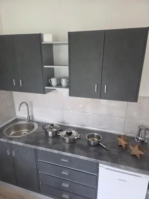 a kitchen with a counter top with pots and pans at Milosev Konak in Aleksandrovac