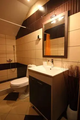 a bathroom with a toilet and a sink and a mirror at LIRA EXCELLENT NIS in Niš