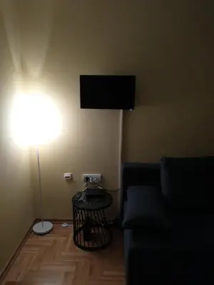 a living room with a couch and a lamp at Studio BV in Vrnjačka Banja