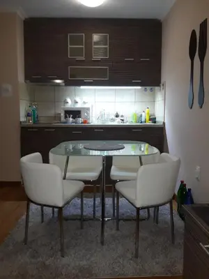 a kitchen with a table and chairs in a room at Apartman Jovanovic in Vrnjačka Banja