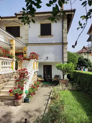 a house with potted plants in front of it at Apartman Stefanovic in Vrnjačka Banja