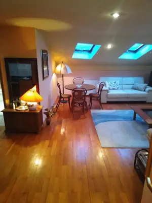 a living room with a table and a couch at Loli Caffe Apartment in Prokuplje