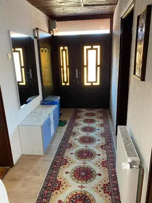 a hallway with a rug in front of a door at Mićin dom in Pirot