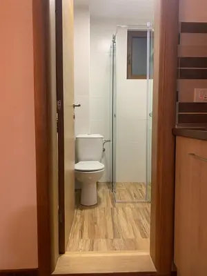 a bathroom with a toilet and a glass shower at Mr Alek - Luxury Apartment Kopaonik in Kopaonik