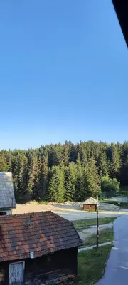 a building on the side of a beach with trees at Studios Šumska Kuća 1 in Kopaonik