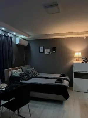 a bedroom with a bed and a desk in a room at Beta House Apartments in Zaječar