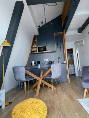 a kitchen with a table and chairs in a room at Apartman L8 Kopaonik in Kopaonik
