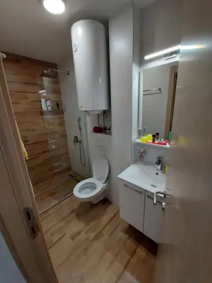 a bathroom with a toilet and a sink and a shower at Apartman Djordje-vila Montana in Kopaonik