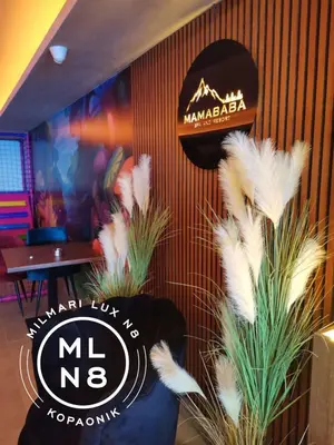 a sign for a restaurant with feathers on the wall at Milmari Lux N8 in Kopaonik