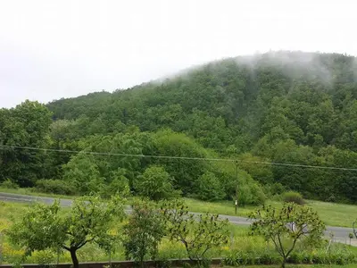a view of a mountain with a road and trees at Sobe i apartmani Simic in Ribarska Banja