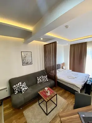 a living room with a couch and a bed at Apartman Milosavljevic-President Kop in Kopaonik