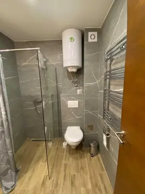 a bathroom with a toilet and a glass shower at Apartman Milosavljevic-President Kop in Kopaonik
