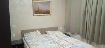 a bed in a bedroom with a picture on the wall at Mikassa room in Niš